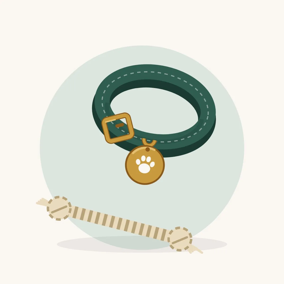 Illustration of the green collar and rope toy together